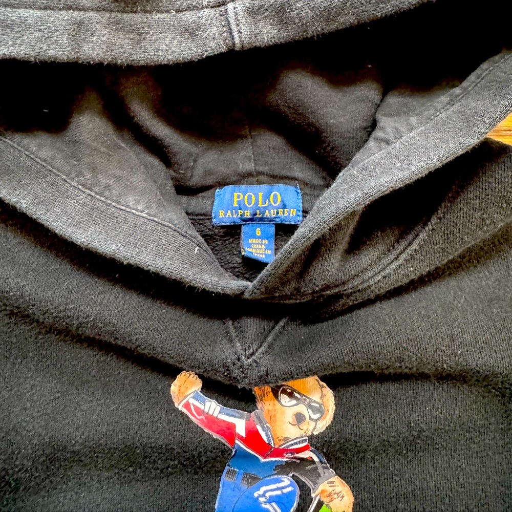 Ralph Lauren Polo Bear boys black hooded ski sweatshirt, size 6 - Picture 5 of 5